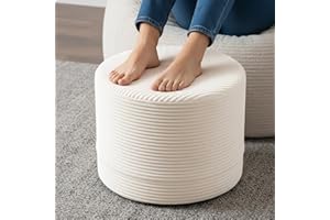 LITA Round Stuffed Pouf Ottoman, Velvet Poufs with High-Density Foam Filling and Washable Cover, Furry and Fluffy Bean Bag Foot Stools Ottoman for Living Room, Bedroom, Office, Beige