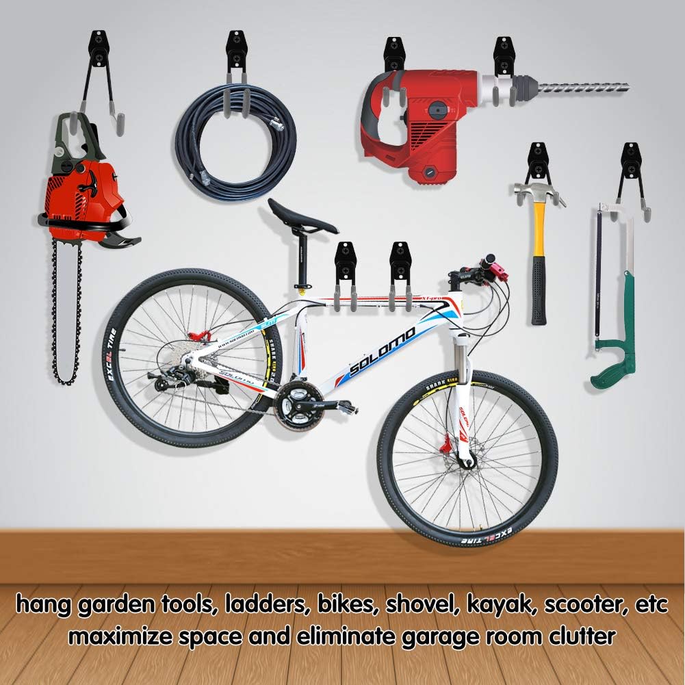 Garage Hooks, 14 Pack Wall Mount Utility Hooks Heavy Duty Steel Garage Storage Hooks Double Hangers with Bike Hooks for Organizing Ladders, Bicycle, Ropes, Power Tools, Garden Tools, Bulk Items - - 
