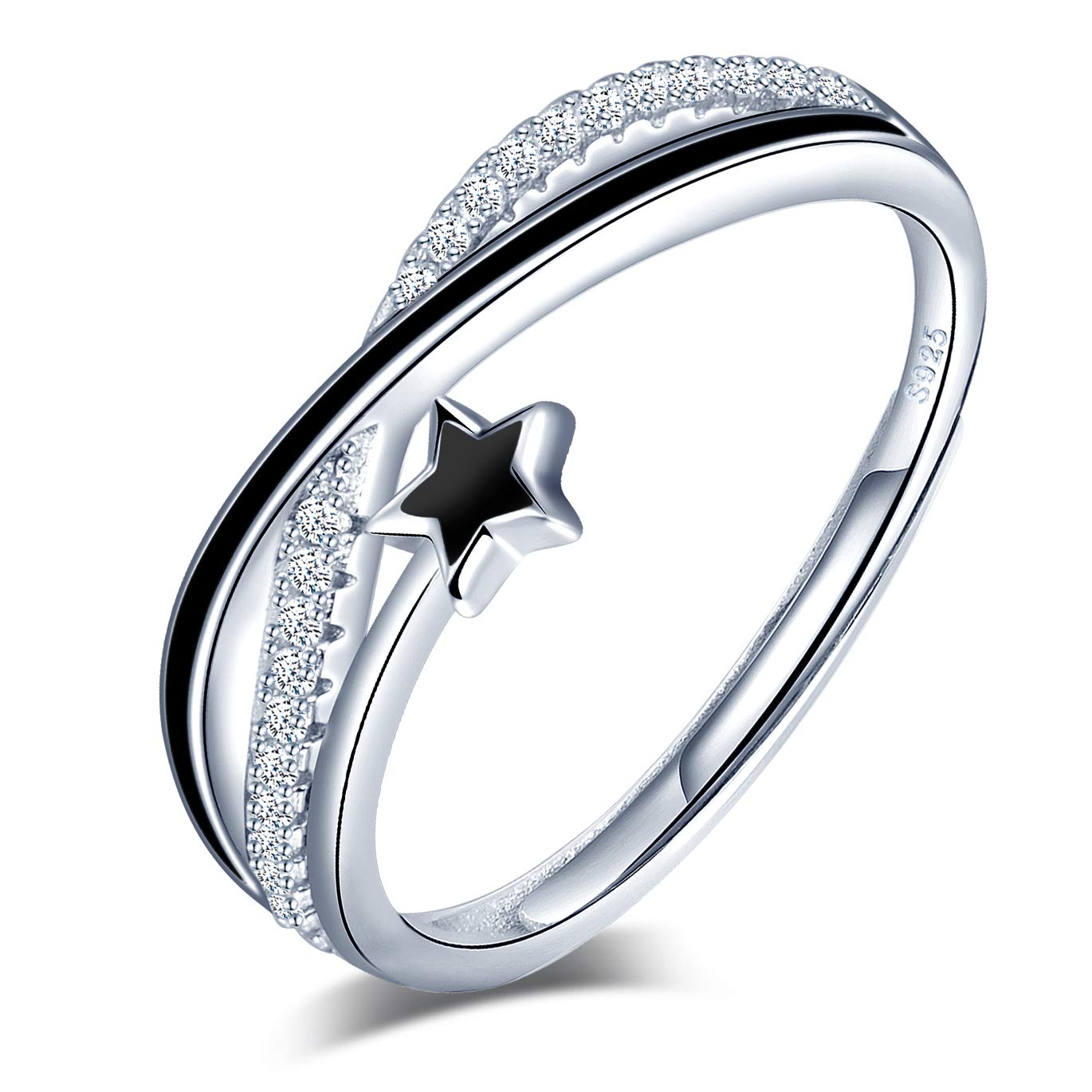 925 Sterling Silver Infinity Symbol Black Star Ring with Cubic Zirconia for Women Christmas Valentines Day Gift