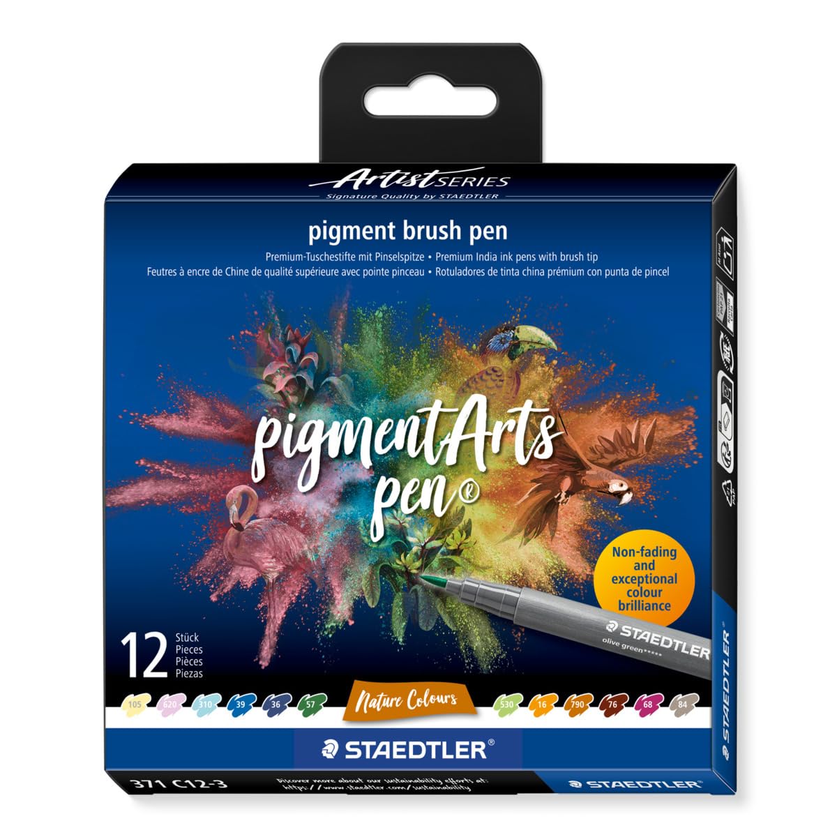 STAEDTLER 371 C12-3 Pigment Arts Brush Pen - Assorted Nature Colours (Pack of 12)