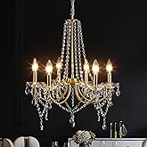 Crystal Gold Chandeliers for Dining Room, Modern Candle Crystal Brass Chandelier Light Fixture, Vintage Pendant Light for Liv