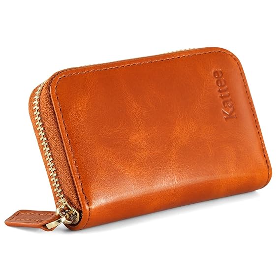 Kattee Damen echtes Leder Geldbörse Kreditkartenhalter RFID Blocking Zipper Geldbeutel Kreditkartenetui Kreditkartentaschen B