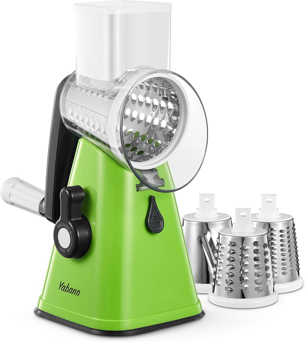 Yabano Rotary Cheese Grater Vegetable Slicer with 3 Stainless Drums