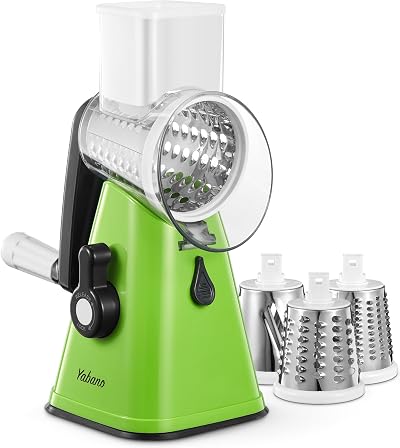 Yabano Rotary Cheese Grater Vegetable Slicer with 3 Stainless Drums