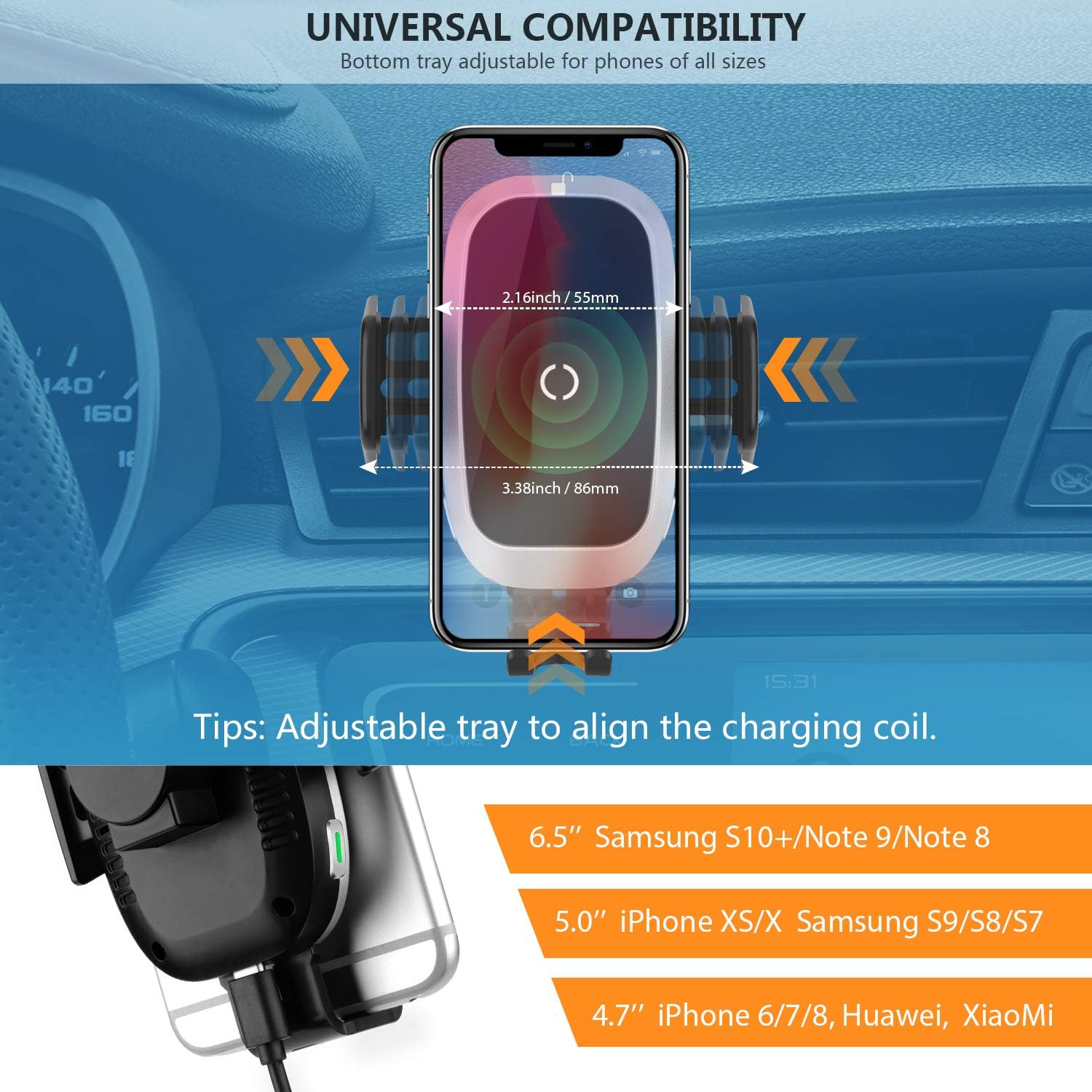 Cup Holder Phone Mount Wireless Car Charger FD01C2QI Wireless