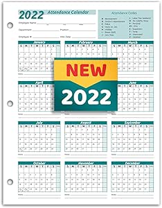 2022 Attendance Calendar Amazon.com : Work Tracker Attendance Calendar Cards- 8 ½ X 11 Cardstock /  Pack Of 25 Sheets (Green Color - 2022) : Office Products