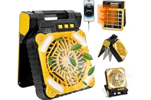 Zhitaoxun 10400mAh Solar Fan,Rechargeable Camping Fan with 6W Solar Panel,Battery Operated Portable Tent Fan for Picnic, Barbecue, Fishing,Travel,with 4 Speeds,Timing Function and Led Lantern