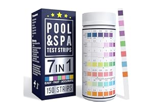 RIVANO Hot Tub Test Strips 7 in 1, Pool Test Strips 150 Strips Pool & SPA Test Kit Strips Water Test Kits, Pool Essentials Water Chemical Testing for Chlorine, Bromine, Hardness, pH, More, Accurate Test Way