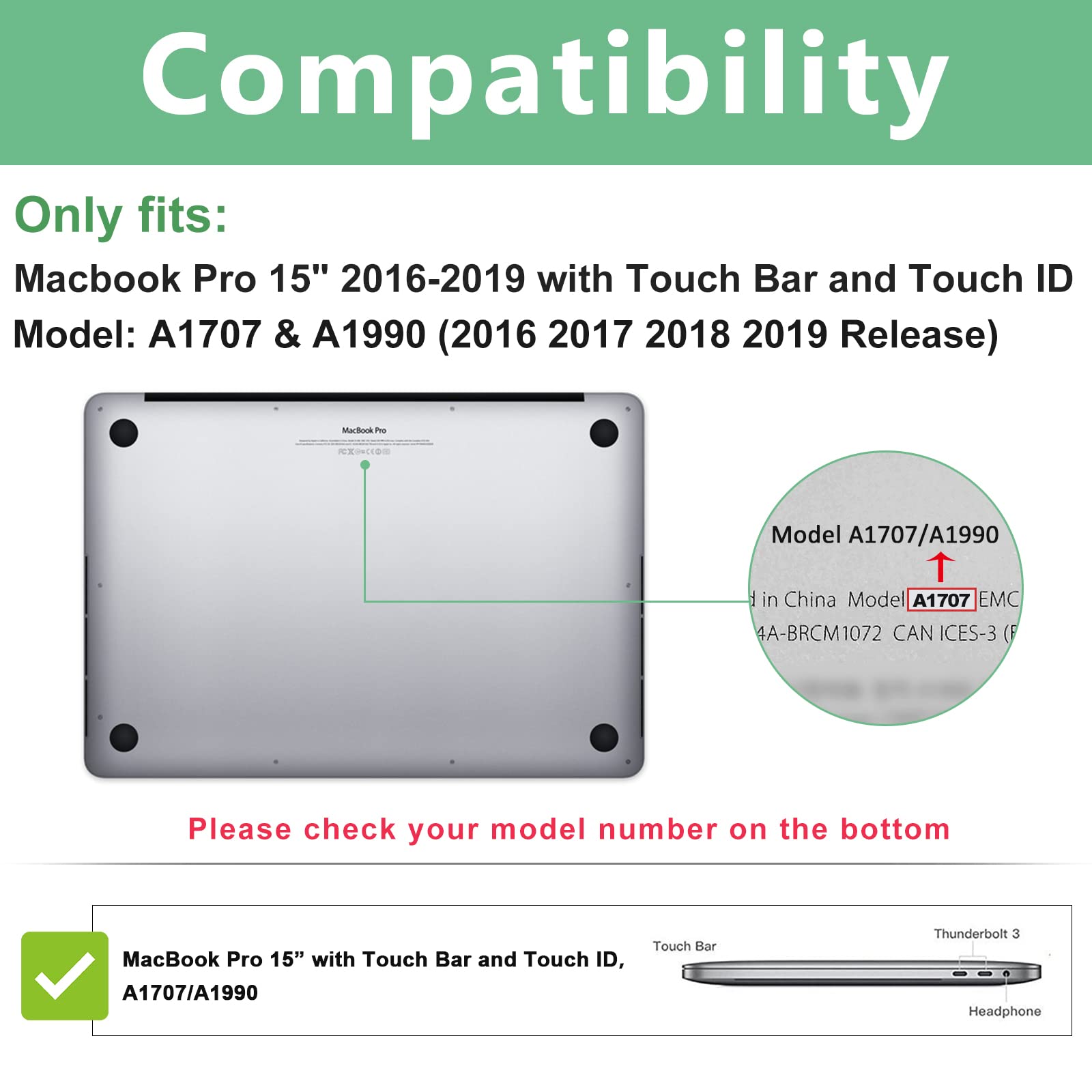 ProCase for MacBook Pro 15 2019 2018 2017 2016 A1990/A1707 with Touch Bar, Hard Shell Case and Keyboard Cover for 2016-2019 MacBook Pro 15