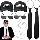 CebraBounze 8 PCS Agent Costume Set Secret Security Service Outfit Accessory Kit Includes Hat Zipper Tie Earpiece and Sunglasses for Teens Adults Playing Cosplay Costume Party Accessory Kit