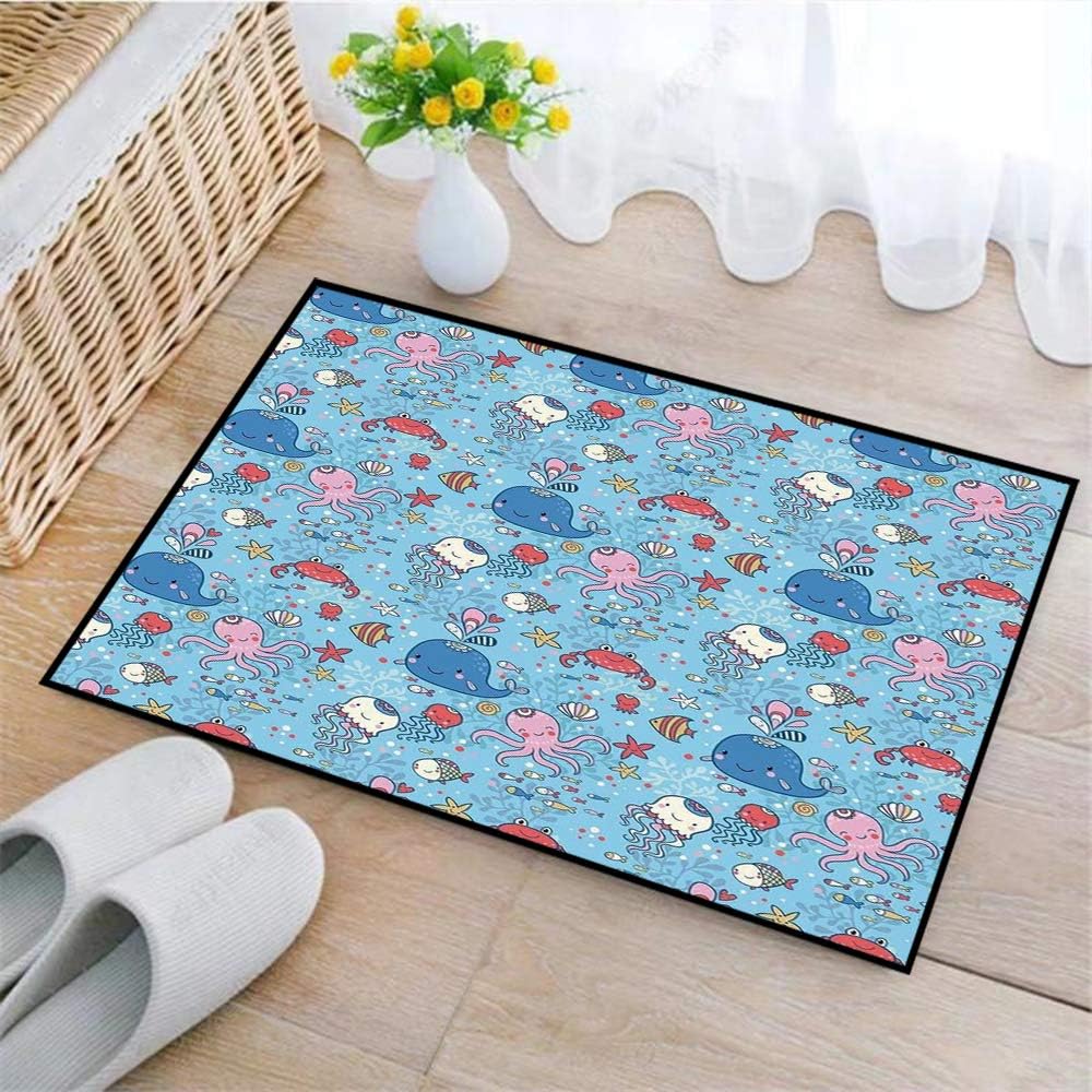 Bath Mat Nonslip Bath Rug,Underwater,Marine Theme Cute Cartoon Sea