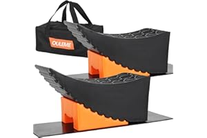 OULEME Curved Leveling Blocks, Raised Tire Change Ramp, for RV Camper Travel Trailer, Fits Dual Axle Tandem Wheel Aid Changing, Lift up to 6", Comes with Chock and Rubber Mat (2 Pack)