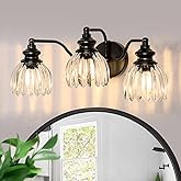 Piepooye Modern Bathroom Light Fixtures 3 Lights Black Vanity Light with Glass LampShade E26 Bulb Indoor Vanity Light Over Mi