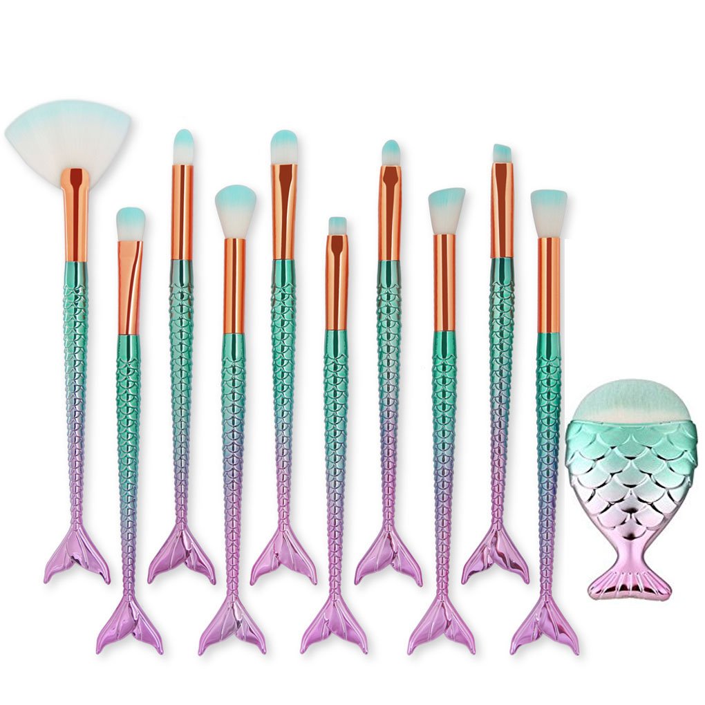 Eye Brush Set, Tenmon 11 Pcs Mermaid Eyeshadow Eyeliner Blending Crease Kit Makeup Brushes Makeup Foundation Eyebrow Eyeliner Blush Cosmetic Concealer Brushes: Beauty