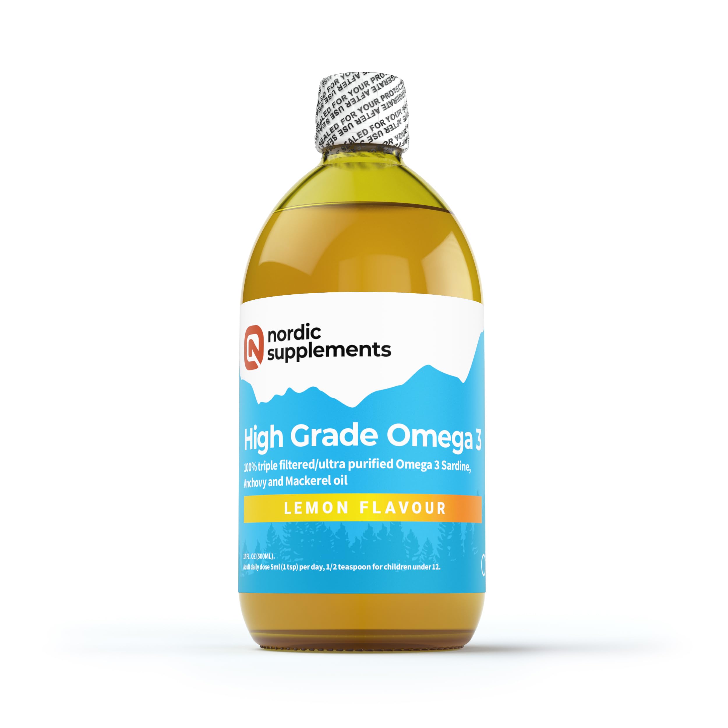 Nordic Supplements High Strength 500ml Omega 3 Fish Oil. Taste Award Winning Lemon Flavoured and Tested