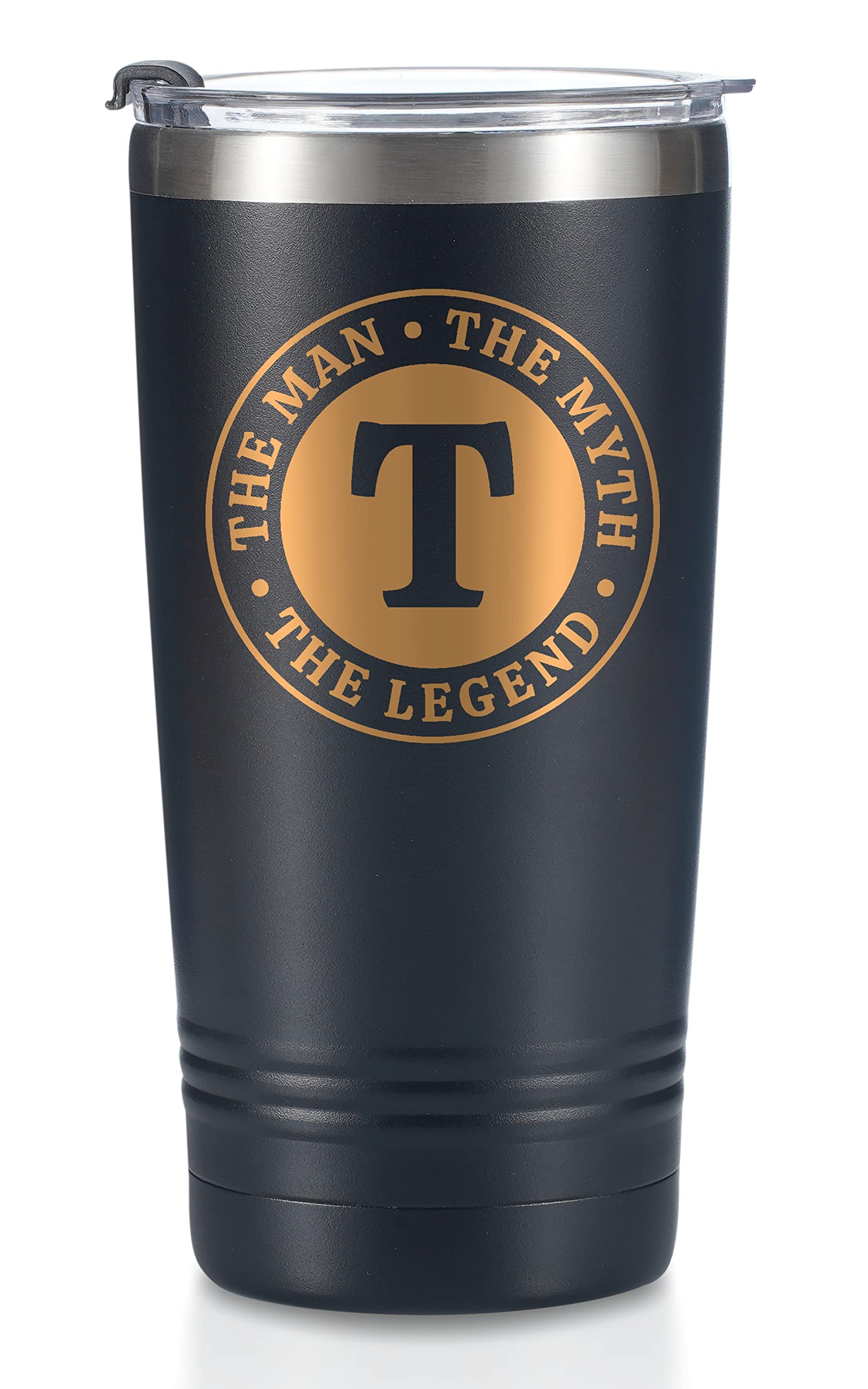 Onebttl The Man The Myth The Legend Mug with Initials, Monogrammed Stainless Steel Travel Tumbler for Men, Funny Personalised Coffee Cup, Custom Birthday Christmas Gifts for Him, 590 ml, T