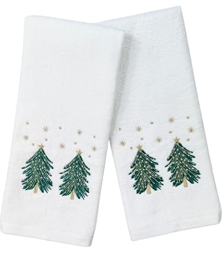 Serafina Home Christmas Guest Hand Towels - Red Reindeer Let It Snow Embroidered Farmhouse Towels - View #2