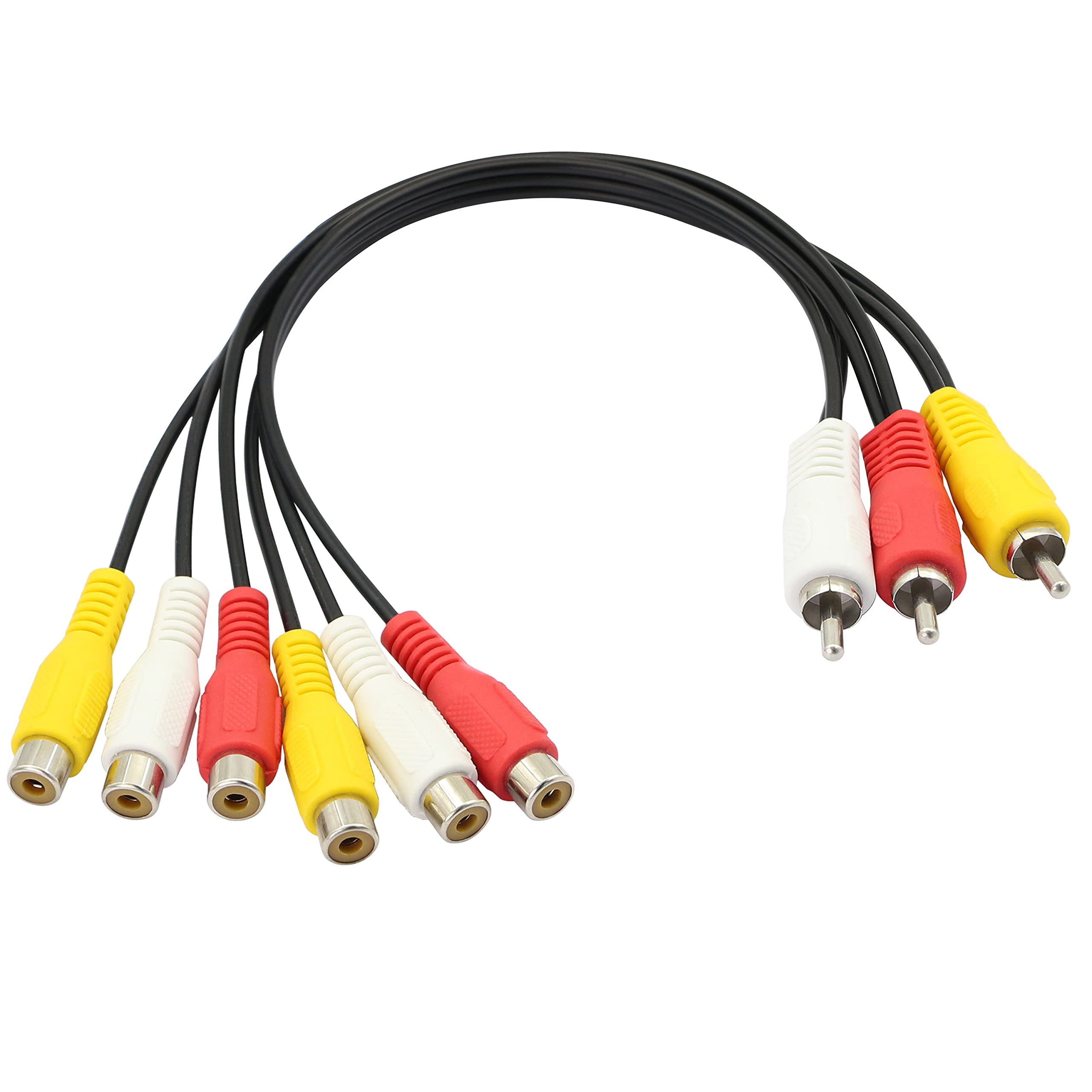 GELRHONR RCA Splitter AV Cable, 3-in-1 RCA Male to 6 Female Composite Audio Video Cable for TV, DVD, Set-Top Box - 12 Inch