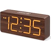 DreamSky Wooden Digital Alarm Clock for Bedroom - Desk Clock with Large Numbers for Living Room Office, Loud Alarm for Heavy Sleepers Adults, Volume Control, Dimmer, DST, Wood Decor (Plug in Clock)