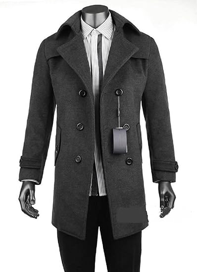 Amazon Komorebiprism メンズ カシミヤ ウール カシミヤ Pコート スタイリッシュ スリム グレー 就活 ビジネス カジュアル L コート ジャケット 通販