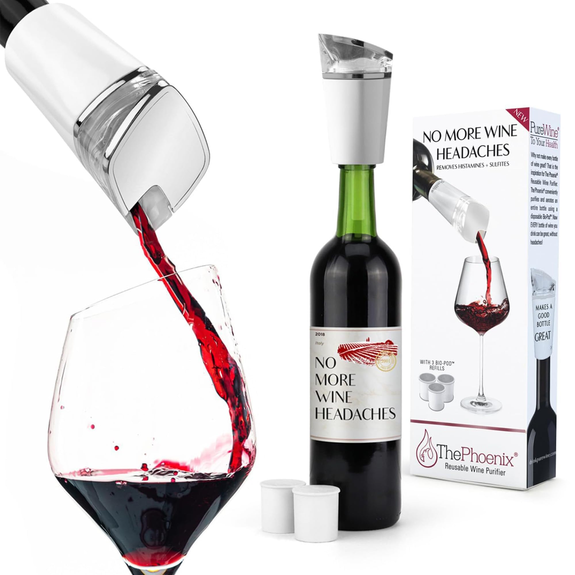PureWine Phoenix Wine Purifier Removes Histamines & Sulfites, Reusable Wine Filter Aerates & Restores Taste to Relieve Allergies - Starter Kit — image 1