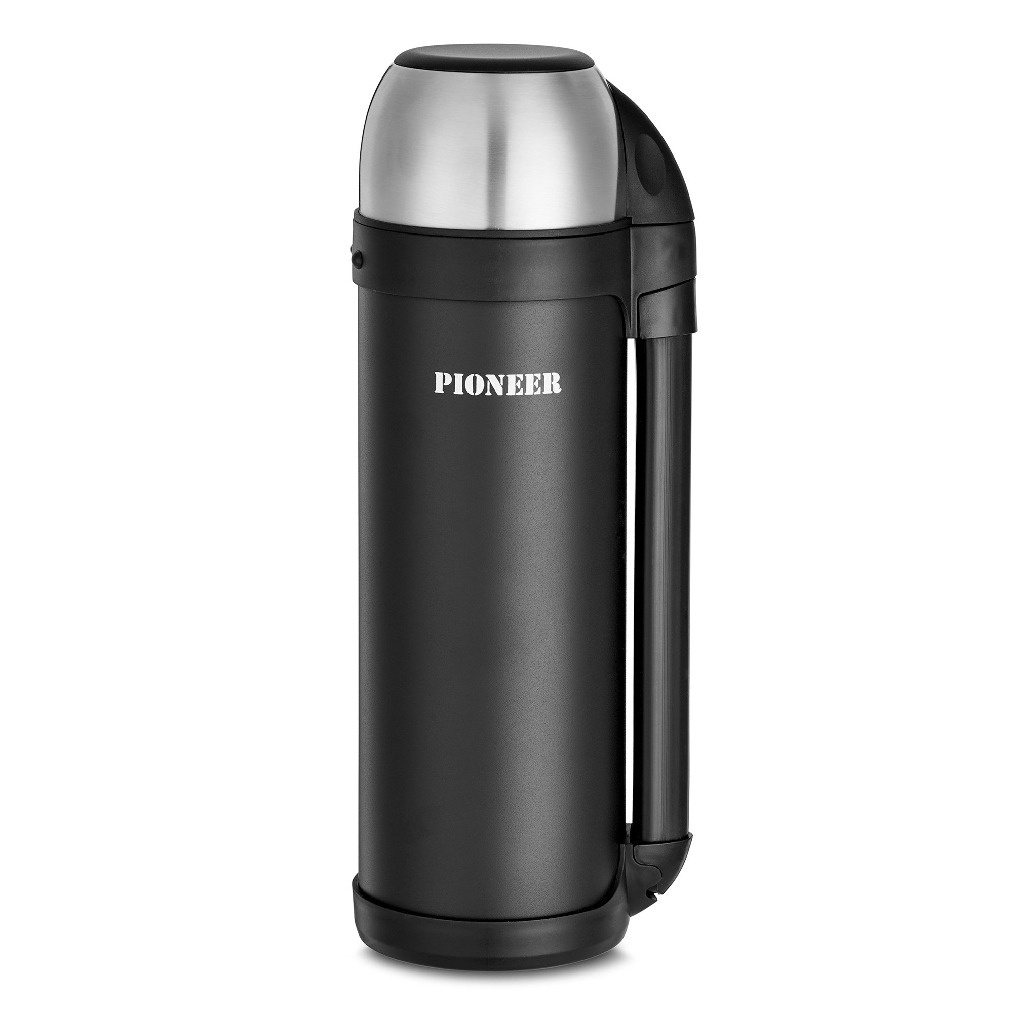 Pioneer Insulated Vacuum Flask For Hot Drinks 1800ml/ 1.8 Litre Travel Flask, 18/10 Stainless Steel – Keeps Drinks Hot For 8 Hours - Black