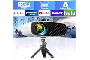 ELEPHAS Mini Projector for iphone, Portable Projector with Tripod, 1080P HD Outdoor Projector, Movie Projector Compatible with Android/iOS/Windows/TV Stick/HDMI/USB