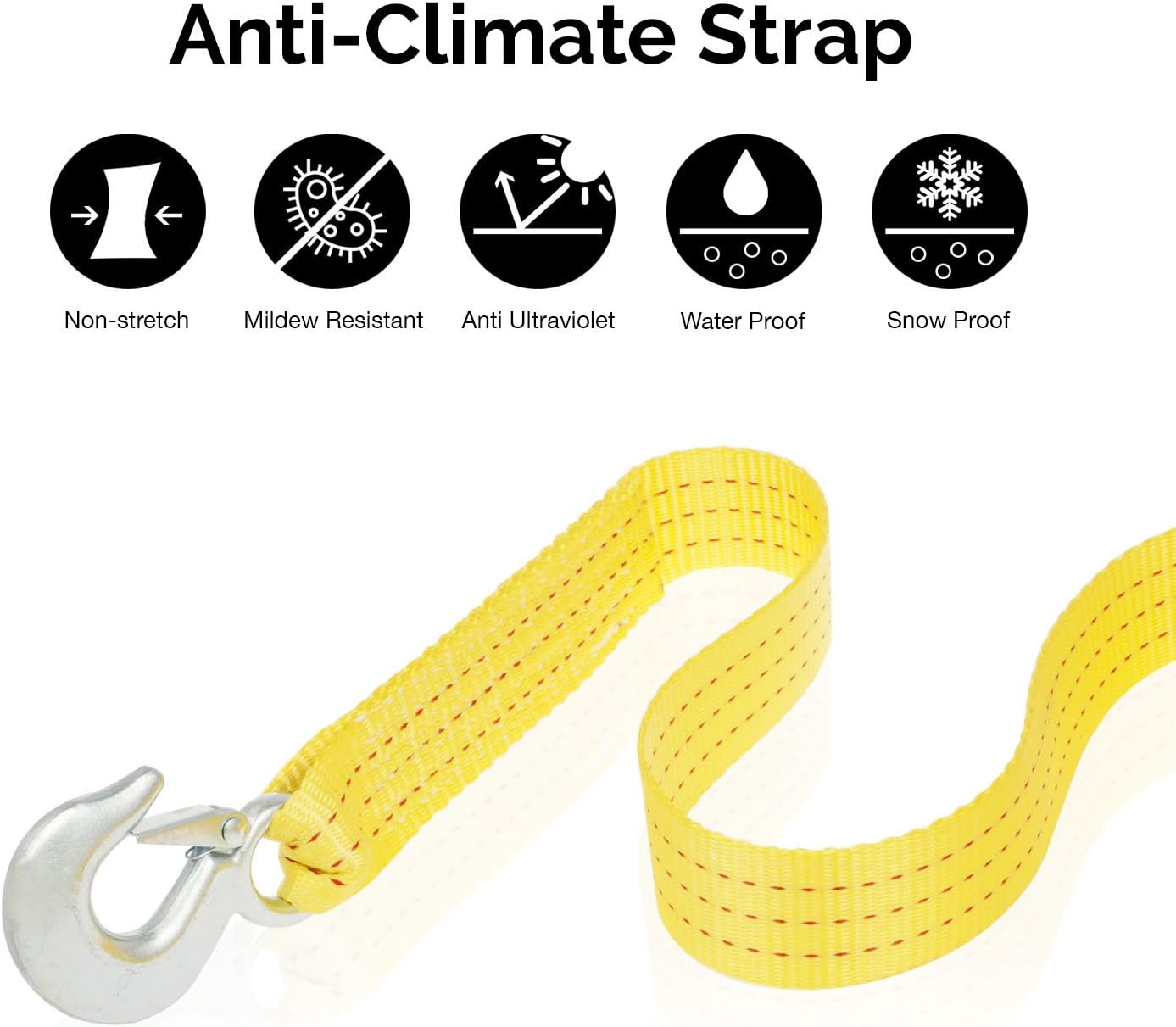 Neiko 51005A Heavy Duty Tow Strap with Safety Hooks | 2” x 20’ | 10, 000 LB Capacity | Polyester - - 