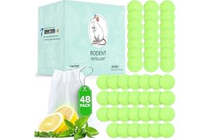 ROTIAH 48 Pack Mouse Rodent Repellent, Peppermint Lemon Oil Mice Repellent for Squirrel Rats Spider Pests, Natural Deterrent for Kitchen, Warehouse, Car, Indoor, Outdoor, Safe for Pets & Family