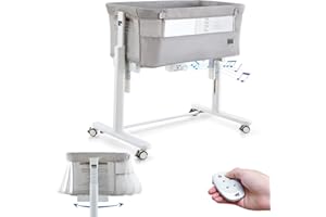 VaVaSoo Rocking Bassinet for Baby Automatic Bedside Crib Electric Baby Cradle 5 Heights Adjustable Bedside Sleeper for Infant Smart Auto Rocking Crib 3 in 1 Bassinet on Wheels, Light Grey