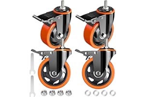 TAYLOON Stem Caster Wheels 4 inch Locking Threaded Stem Casters Set of 4 Heavy Duty, 1/2"-13 x 1"(Stem Diameter 1/2",Stem Length 1"), No Noise Swivel Casters Industrial Castor Wheels for Cart, Furniture