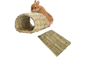 Hamiledyi Rabbit Grass Tunnel,Rabbit Grass Bed Natural Straw Woven Mat Winter Warm Hideaway Hut for Bunny Gerbil Ferrets Chinchilla Guinea Pig