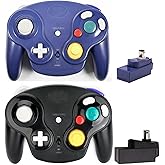 inventii Game Cube Controller,NGC 2.4G Wireless Classic Controller for Wii Game Cube, With Receiver Adapter (Black and Blue)