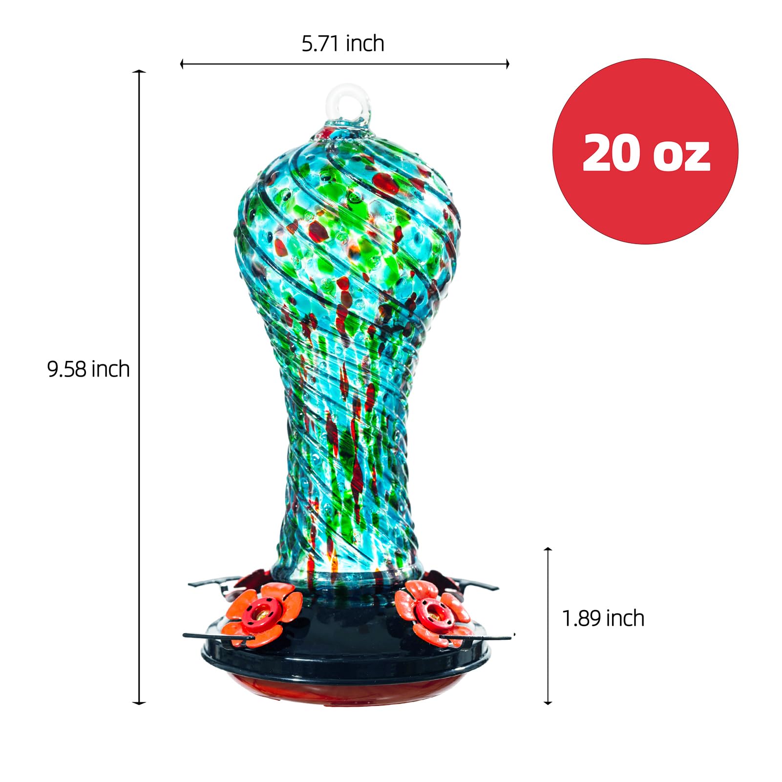 Muse Garden Gifts for Women Hummingbird Feeder Glass, 20oz Hummingbird Feeders for Outdoors Hanging Ant and Bee Proof, Mom Grandma Birthday Christmas Unique Gifts, Hand Blown Garden Decor, Blue Green