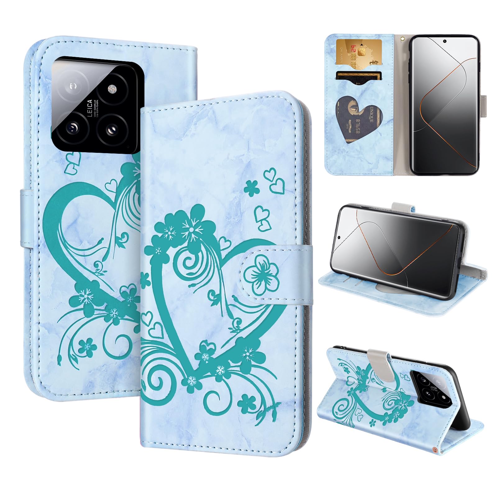 CASAFUNY Case for Xiaomi 14 Pro Wallet Protective Case Cover Magnetic Closure Flip Case for Xiaomi 14 Pro 5G, Green — image 1