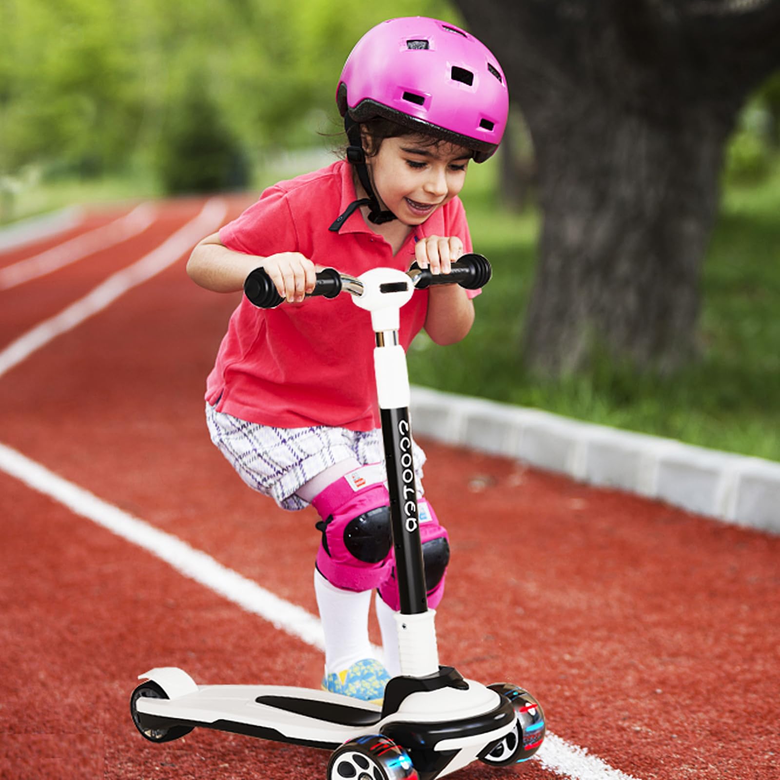 Kick Scooter for Kids Ages 3-12, 5 Adjustable Height Foldable Scooter with 3 LED Light Wheels, Outdoor Activities for Toddlers Boys Girls, Max Load up to 240 lbs