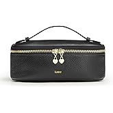 Kattee Makeup Bag for Women, Leather Cosmetic Bag, Working Makeup Bags for Ladies with Handles, Portable Travel Toiletry Bag,Black