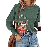 Dokotoo Women's T Shirts Winter Christmas Decorations Tops Business Casual Crewneck Long Sleeve Trendy Tops for Women 2024 Fall Loose Shirts Basic Tee Green a