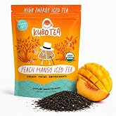 Kubo Peach Mango Iced Tea, Organic High Caffeine Energy Tea Bags - 20 Ct | 155mg Caffeine Tea, Refreshing Blend for Clarity, Focus &amp; Morning Energy, Plant-Based Tea Bags, Sugar &amp; Calorie Free