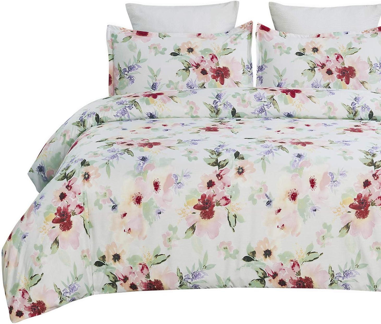 Vaulia Lightweight Soft Microfiber Duvet Cover Set, Floral Printed Pattern, White/Pink Color - Queen