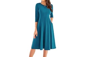 GRACE KARIN Womens 2024 Fall Trendy Crew Neck 3/4 Sleeve A Line Loose Casual Midi Dress with Pockets
