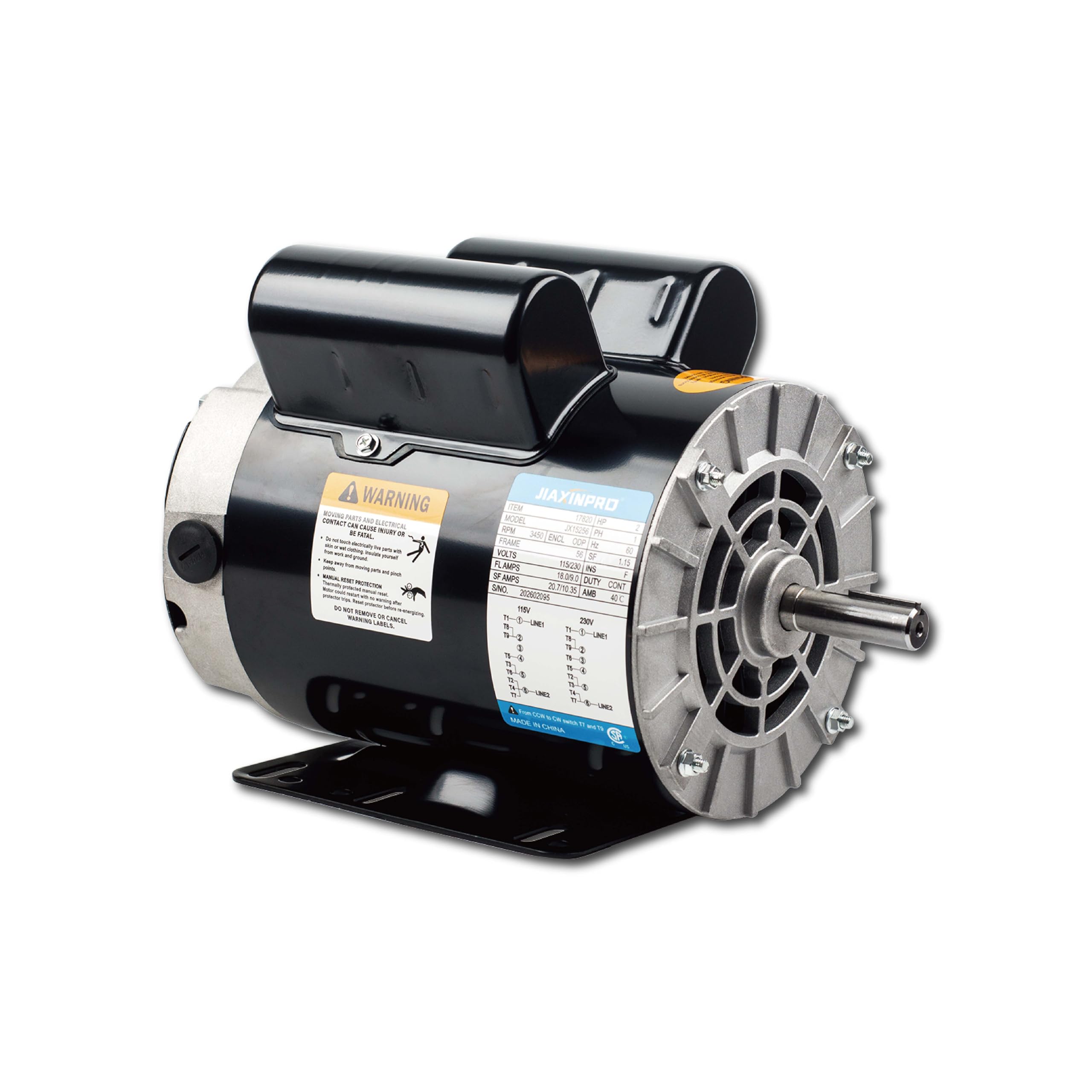 Photo 1 of **HEAVY** **FACTORY SEALED** JIAXINPRO 2HP Air Compressor Motor 3450 RPM - Replacement Motor for Air Compressors, 115/230V Dual Voltage, 56 Frame, 5/8” Keyed Shaft, Ultra Quiet 75dB Electrically Reversible