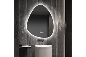 Ybyltcdj Teardrop Shape Frameless Wall Mirror with Touch Switch 3 Colors, Irregular Decor Vanity Mirror with Anit-Fog for Bat