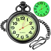 Tiong Classic Shiny Arabic Numeral Men's Quartz Pocket Watch, Quartz Movement with Chain