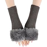 Lcaiualu Winter Women Fingerless Gloves Knitted Arm Warmers Hand Mittens ThumbHole Faux Fur Wrist Short Cuff for Women