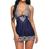 Avidlove Women V-Neck Lingerie Lace Babydoll Mesh Chemise Nightwear Outfits S-4XL