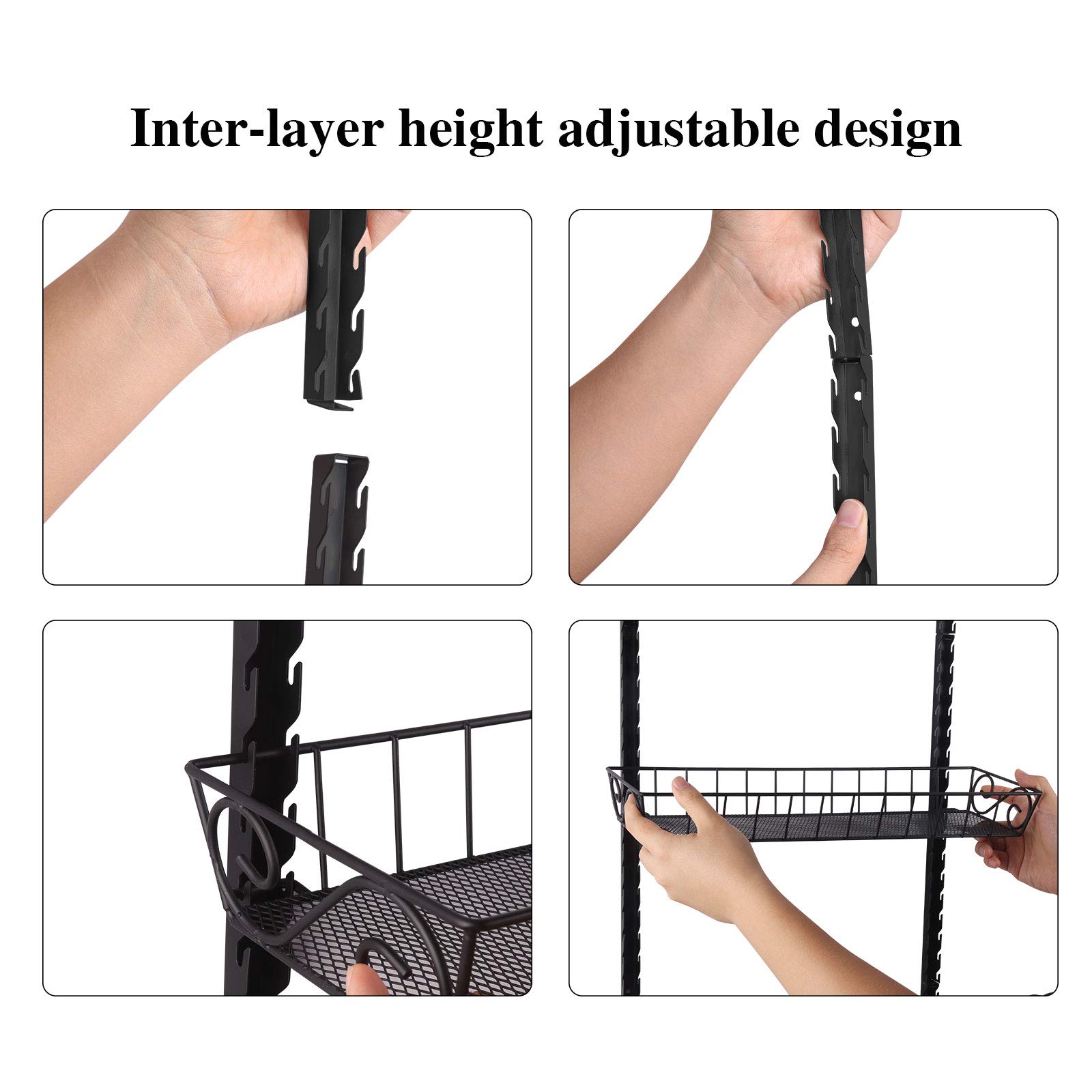 SWOMMOLY Adjustable Wall Mount Spice Rack, 6-Tier Dual-use (Multi-use) Organizer, Black