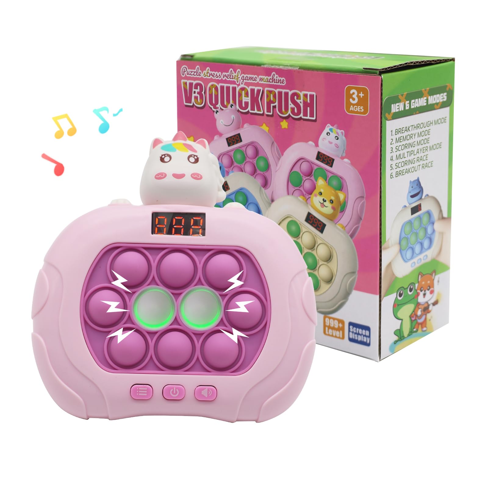 AIPINQI Pop Game Light Up Fidget Toy, Quick Push Game Console, Whack a Mole Games, Decompression Breakthrough Puzzle Pop Games Machine, Multiple Modes Toy for 3+ Years (Unicorn)
