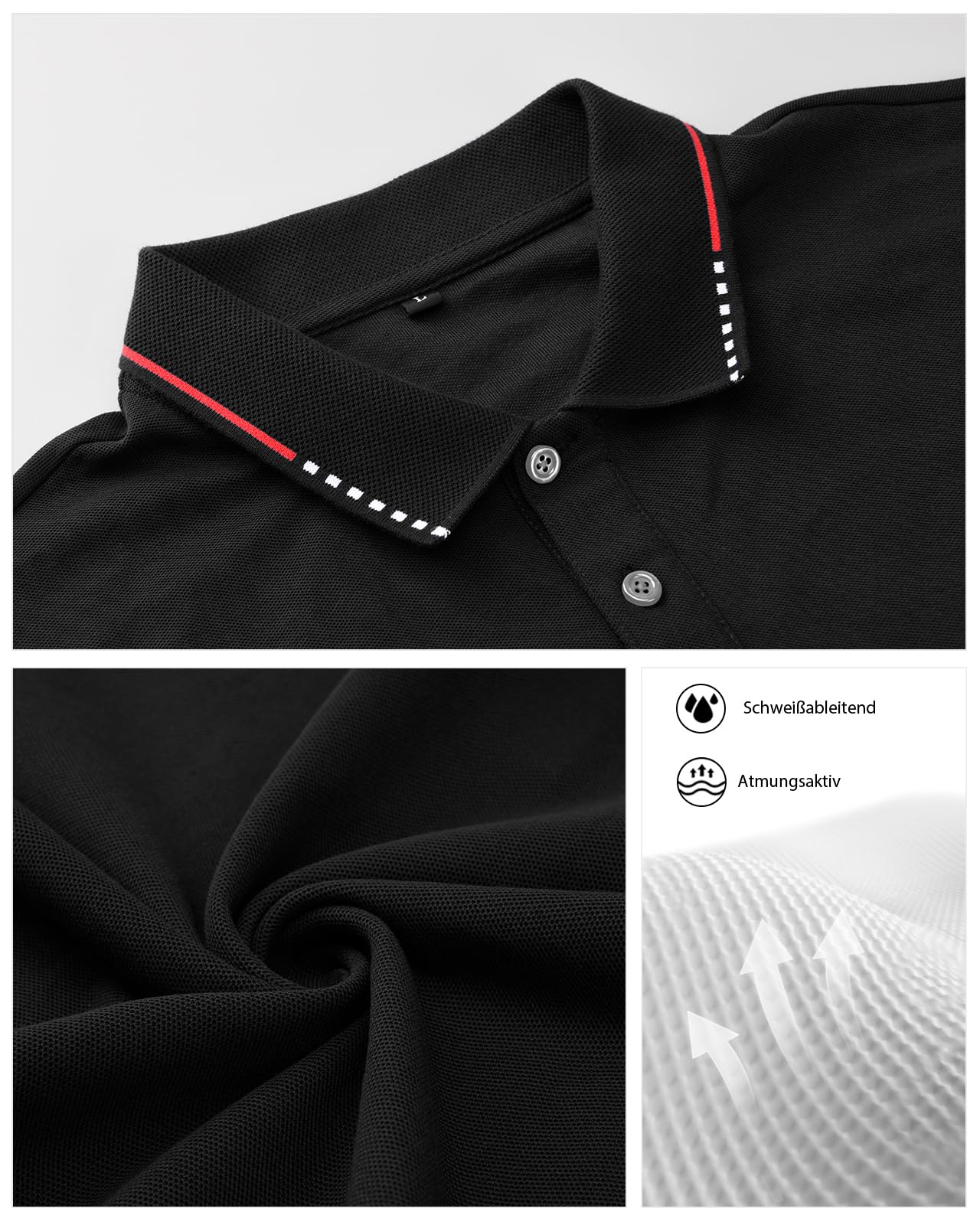 HMIYA Herren Poloshirt-Kontrast Kurzarm Polohemd Male Polo Klassisches,Schwarz,XL 5