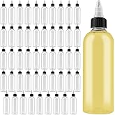 HAKZEON 50 Pack 5oz Plastic Squeezing Bottles, 150ml Squeeze Bottles with Twist Top Cap, Clear Empty Dispenser Bottle and Funnels for Sauce, Oil, Crafts, Kitchen, Household
